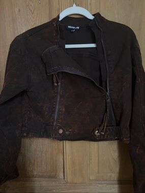 Denim cropped motorcycle jacket